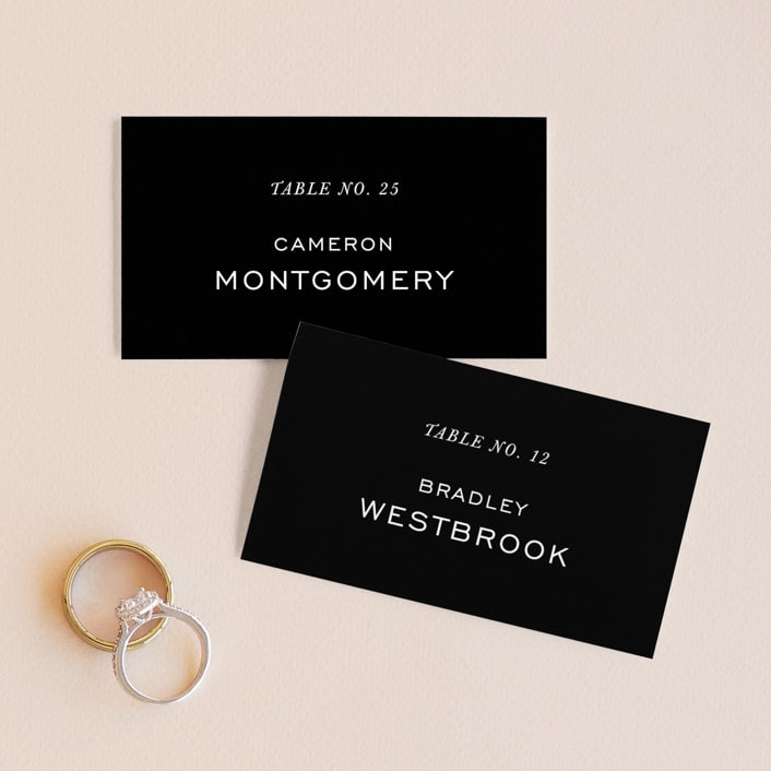 "Enamored" - Place Cards in Obsidian by Kimberly FitzSimons - Front with Free Guest Printing
