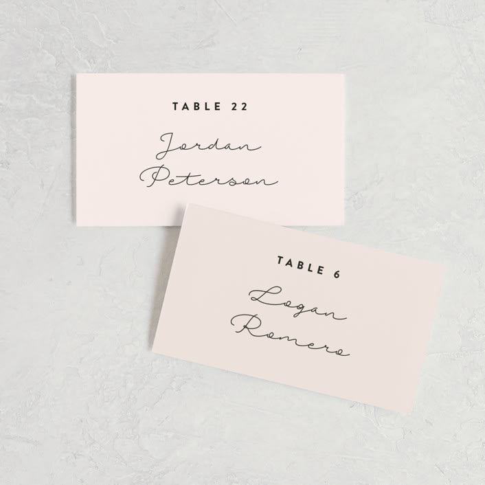 "Just the Two of Us" - Place Cards in Blush by Jennifer Wick - Front with Free Guest Printing