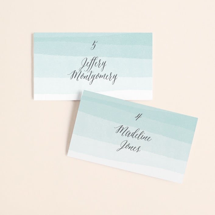 "Old Post Road" - Place Cards in Sea Salt by Jennifer Wick - Front with Free Guest Printing