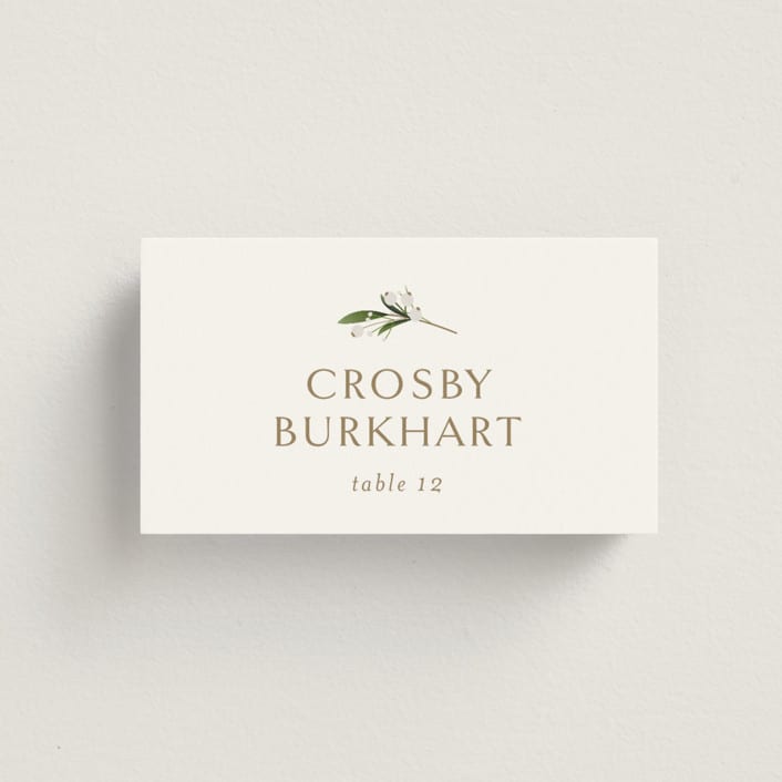 "Soft Sprigs" - Place Cards in Champagne by Jennifer Postorino - Front with Free Guest Printing