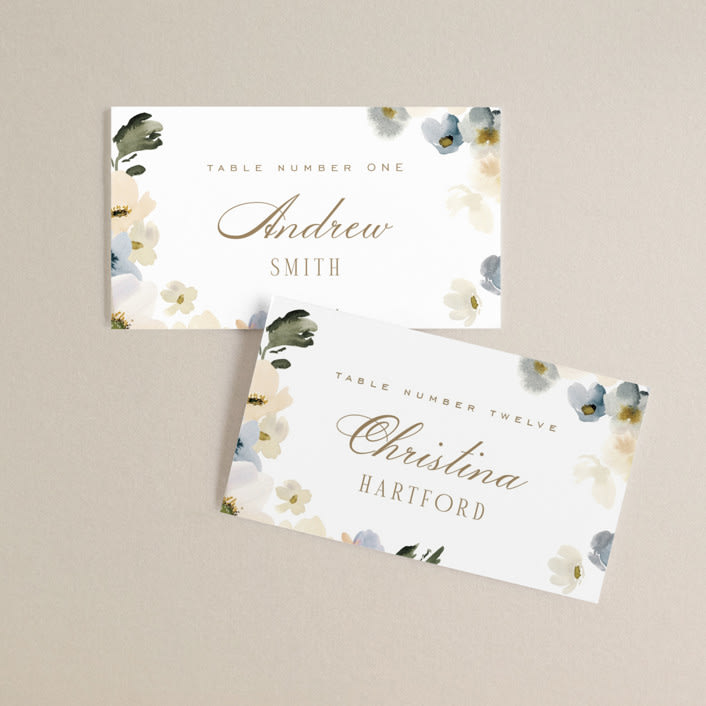 "Swept Away" - Place Cards in Petal by Leah Bisch - Front with Free Guest Printing