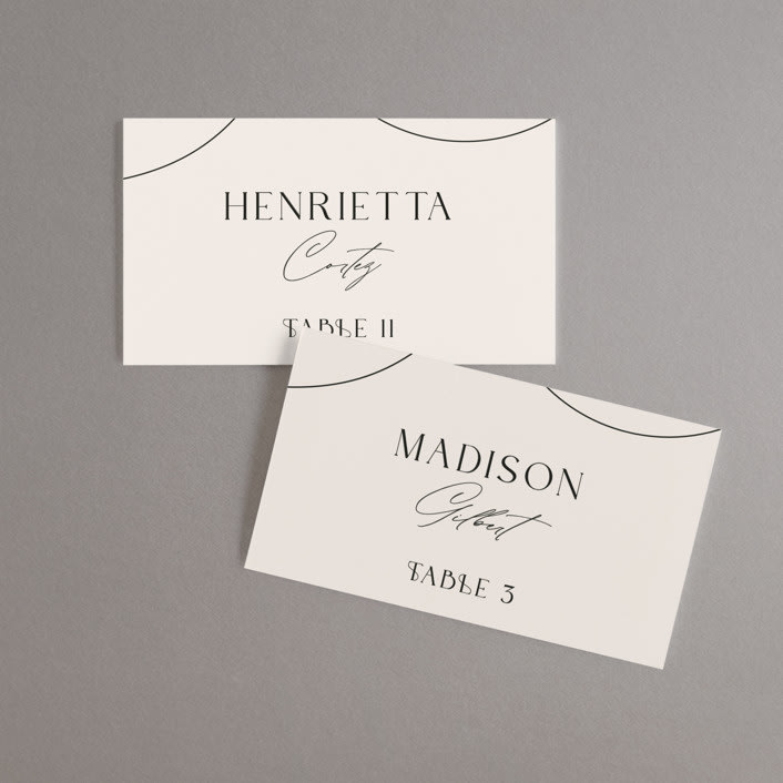 "Engraved" - Place Cards in Charcoal by Claudia Orengo - Front with Free Guest Printing