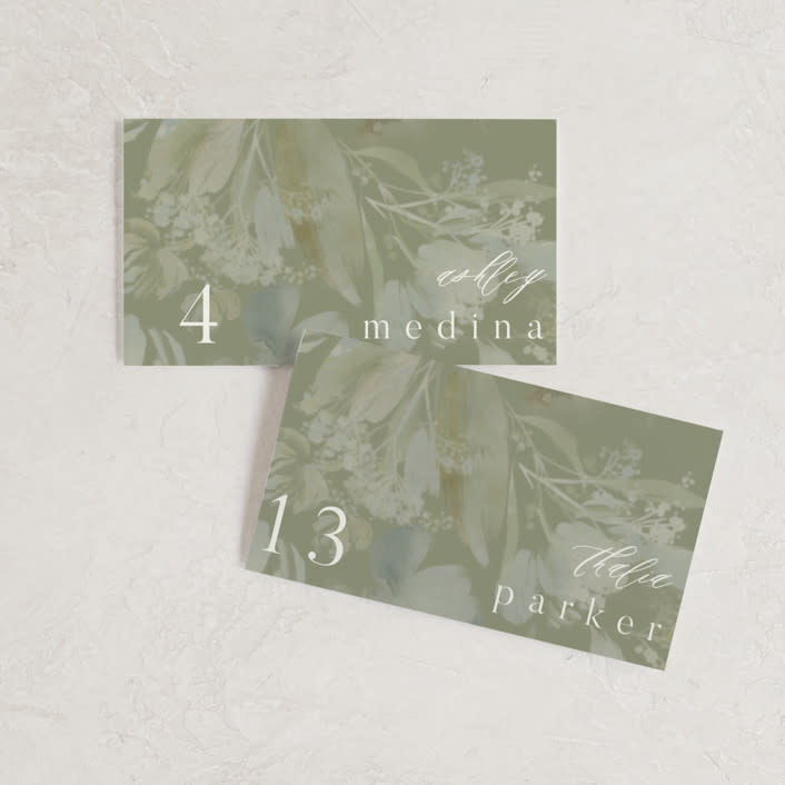 "Spring Dash" - Place Cards in Pewter by Grace Kreinbrink - Front with Free Guest Printing