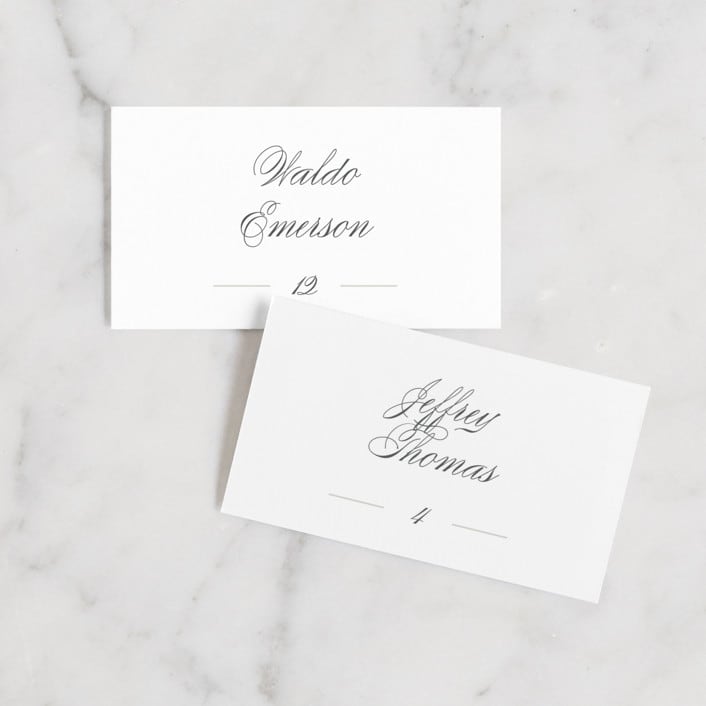 "Classical" - Place Cards in Taupe by Jessica Williams - Front with Free Guest Printing