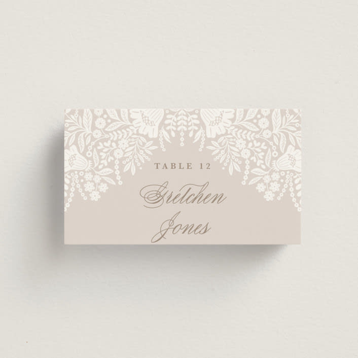 "Lace Trim" - Place Cards in Cream by Kristen Smith - Flat with Guest Name Printing