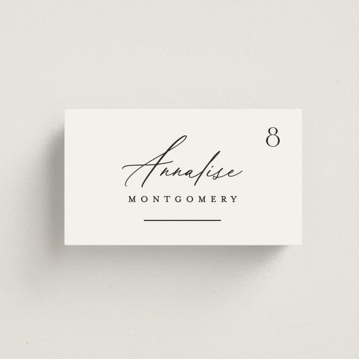 "Beautifully Scripted" - Place Cards in Pearl by Hooray Creative - Front with Free Guest Printing