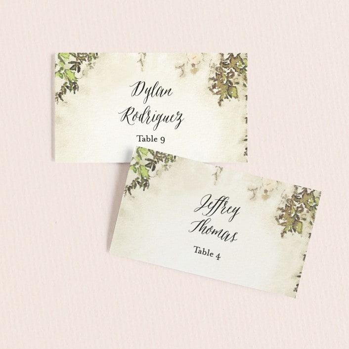 "English Countryside" - Place Cards in Moss by Design Lotus - Front with Free Guest Printing