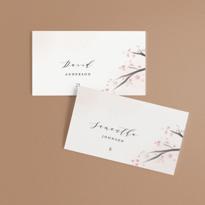 "Cherry Blossoms" - Place Cards in Cherry Blossom by Stephanie Hawkes - Front with Free Guest Printing
