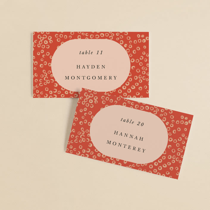"Japanese Fabric" - Place Cards in Persimmon by Becky Nimoy - Front with Free Guest Printing