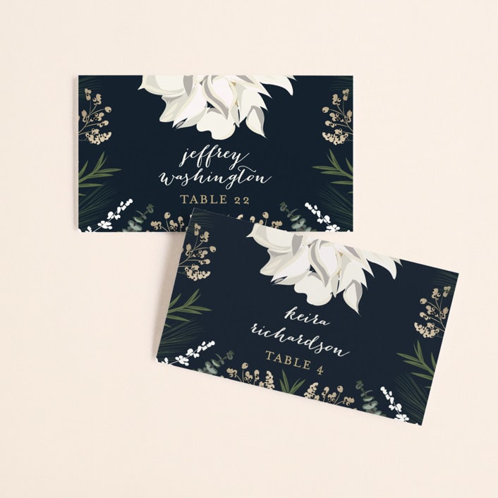 "Peonies & Berries" - Place Cards in Winter White by Susan Moyal - Front with Free Guest Printing