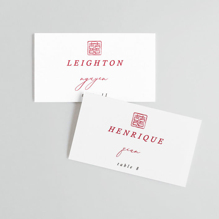 "Double Xi" - Place Cards in Cherry by fatfatin - Front with Free Guest Printing