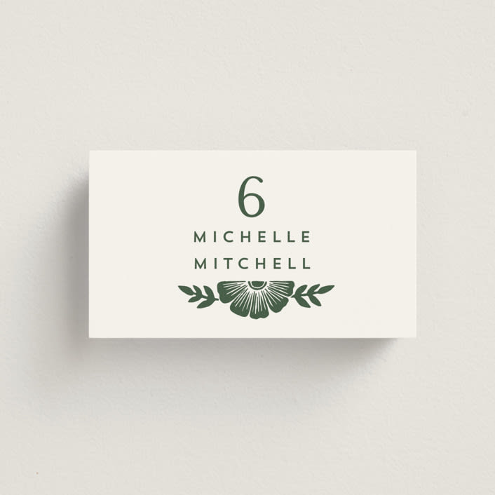 "Block Print Frame" - Place Cards in Fern by Katharine Watson - Front with Free Guest Printing