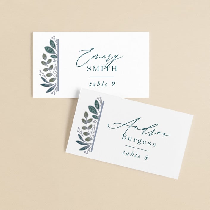 "Flourish" - Place Cards in Bluemoon by Jen Owens - Front with Free Guest Printing