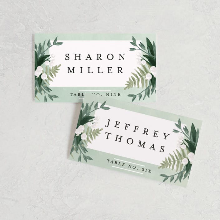 "Botanical Name Plate" - Place Cards in Sage by Shiny Penny Studio - Front with Free Guest Printing