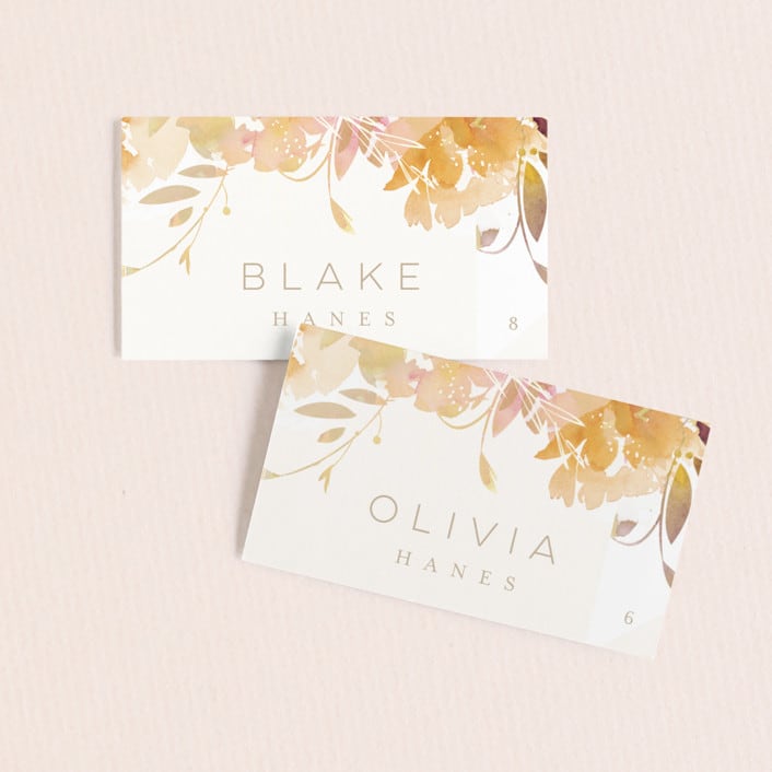 "Garden" - Place Cards in Peach by Lori Wemple - Front with Free Guest Printing