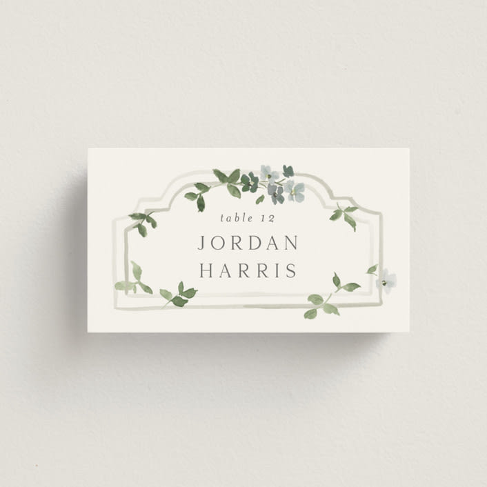 "Wistful" - Place Cards in Mist by Everett Paper Goods - Front with Free Guest Printing