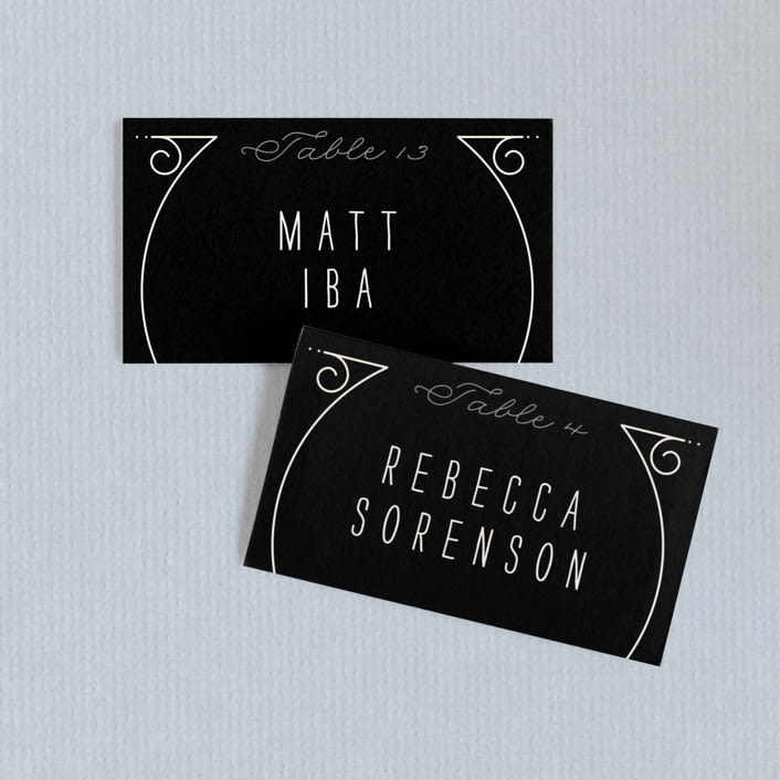 "Deco Nouveau" - Place Cards in Cream by GeekInk Design - Front with Free Guest Printing