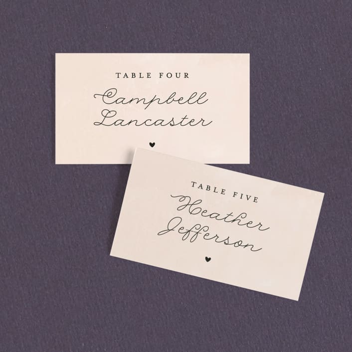 "Simply Perfect" - Place Cards in Blush by Brianne Larsen - Front with Free Guest Printing