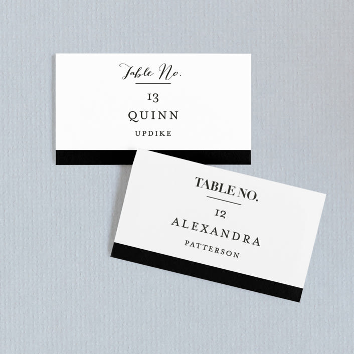 "The Minimalist" - Place Cards in Pearl by Kelly Schmidt - Front with Free Guest Printing