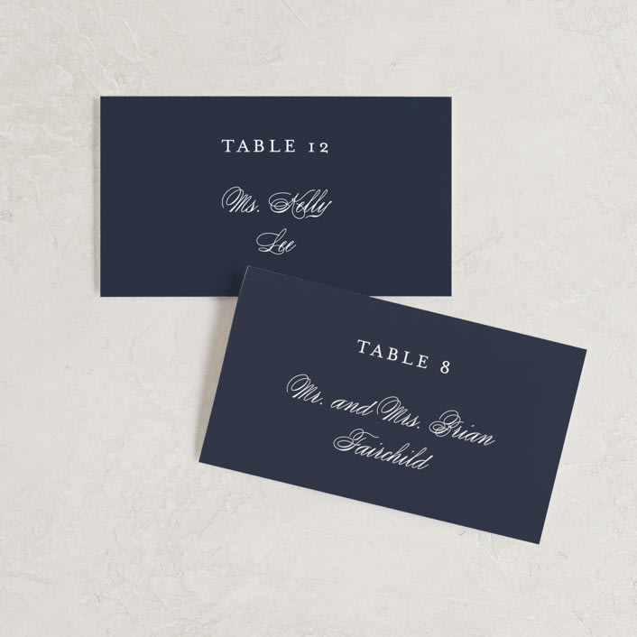 "Flawless" - Place Cards in Midnight by Kimberly FitzSimons - Front with Free Guest Printing