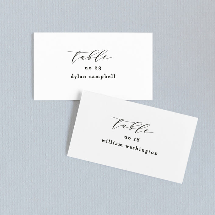 "Simple Elegance" - Place Cards in Tuxedo by Phrosné Barwood - Front with Free Guest Printing