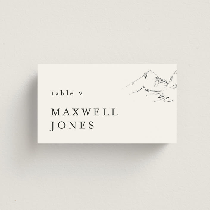 "Sketched Mountains" - Place Cards in Snow by Mere Paper - Front with Free Guest Printing