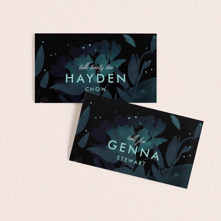 "Midnight Garden" - Place Cards in Midnight by Lori Wemple - Front with Free Guest Printing