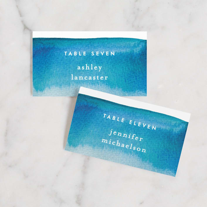 "Tide Pools" - Place Cards in Sea by Krissy Bengtson - Front with Free Guest Printing