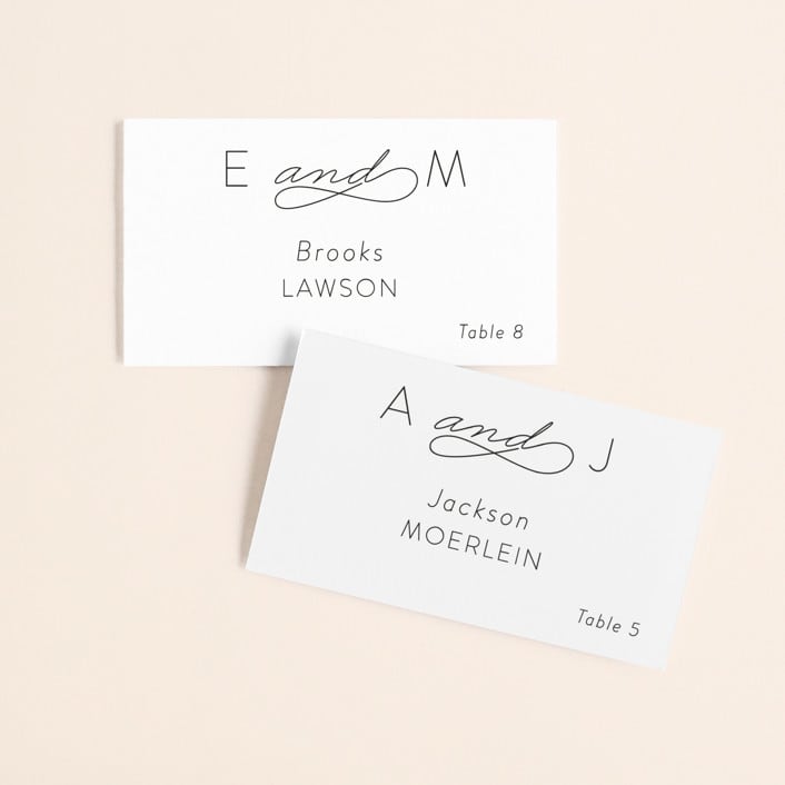 "Forever And" - Place Cards in Black Tie by Kim Dietrich Elam - Front with Free Guest Printing
