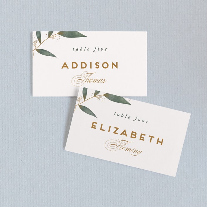 "Love Grows" - Place Cards in Leaf by Leah Bisch - Front with Free Guest Printing