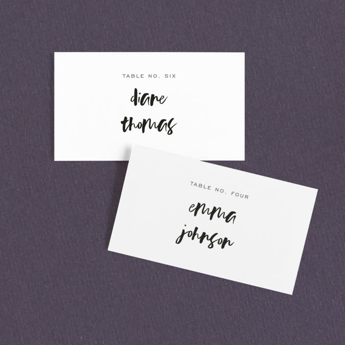 "Love Actually" - Place Cards in Onyx by Design Lotus - Front with Free Guest Printing