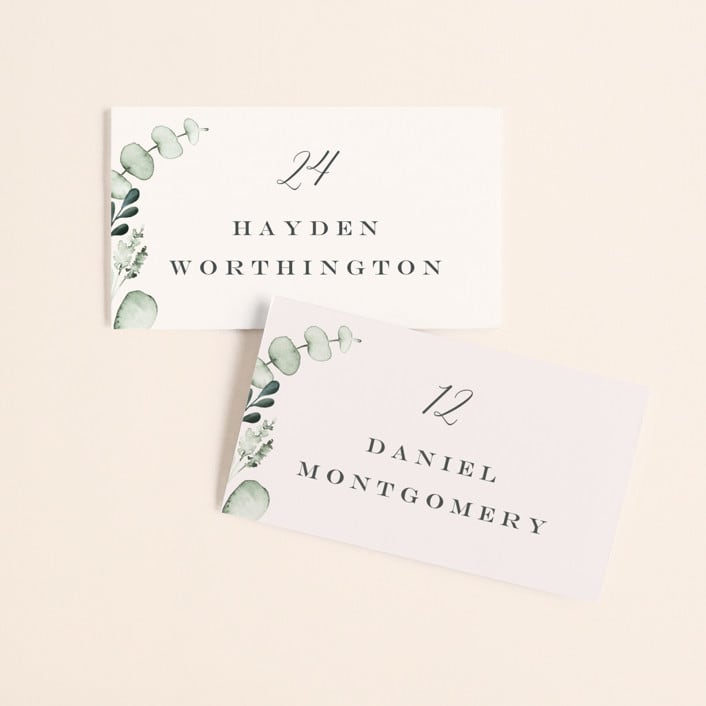 "Gentle Greens" - Place Cards in Fern by Petra Kern - Front with Free Guest Printing
