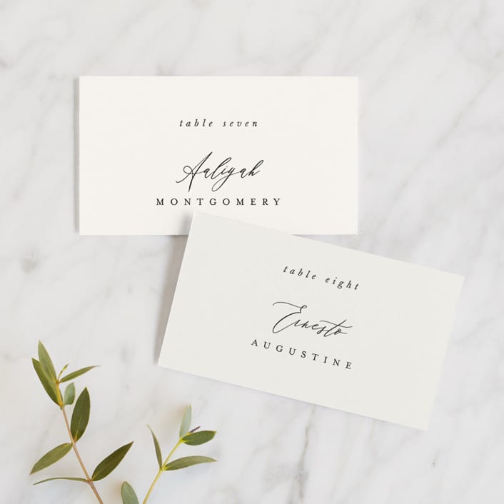 "Timeless" - Place Cards in Taupe by Leah Bisch - Front with Free Guest Printing
