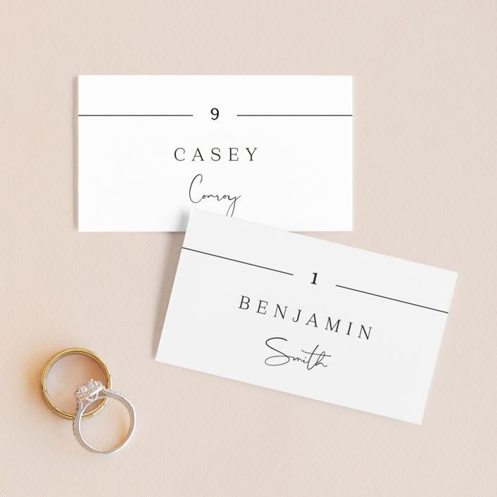 "In Love" - Place Cards in Ink by Carolyn MacLaren - Front with Free Guest Printing