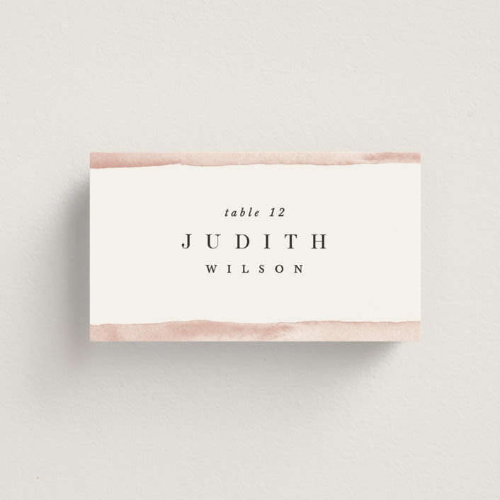 "First Love" - Place Cards in Blush by Pixel and Hank - Front with Free Guest Printing