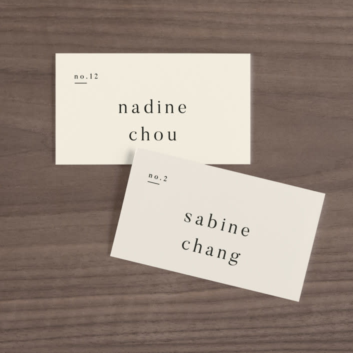 "Lineup" - Place Cards in Latte by Jennifer Lew - Front with Free Guest Printing