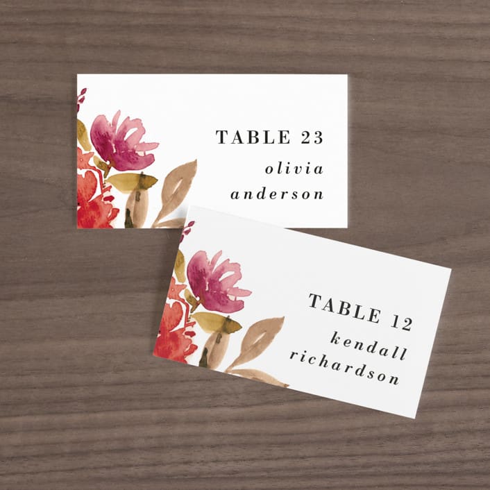 "Autumn Vows" - Place Cards in Burnt Orange by Chris Griffith - Front with Free Guest Printing