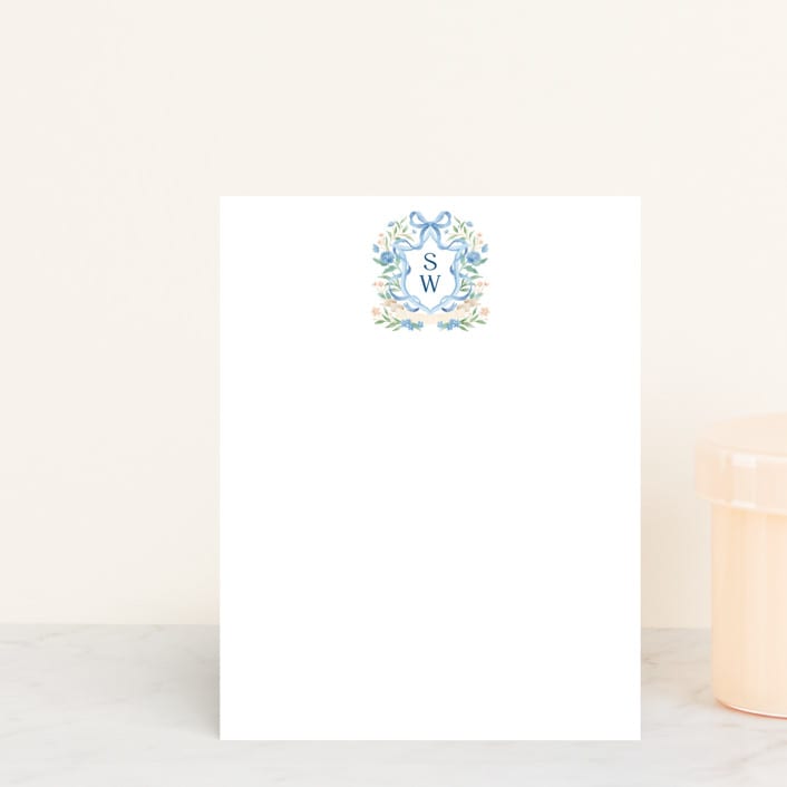 "Atlanta Crest" - Personalized Stationery Cards in Bluebell by Elly - Front