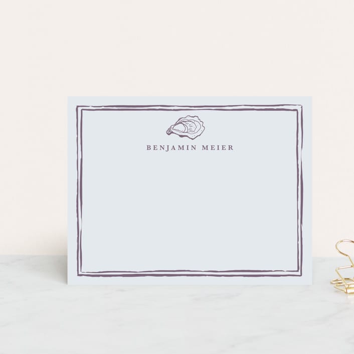 "Oyster Shell" - Personalized Stationery Cards in Eggplant by Cass Loh - Front