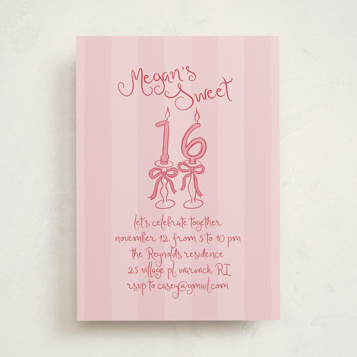 "Sixteen Bow Candles" - Sweet Sixteen Party Invitations in Cherry by Tamara Hilje - Front