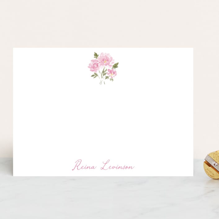 "Peony" - Personalized Stationery Cards in Blush by Itsy Belle Studio - Front