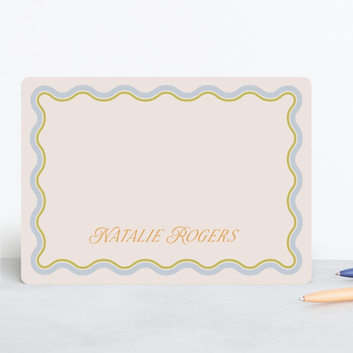 "Squiggled" - Personalized Stationery Cards in Lemongrass by Everett Paper Goods - Front