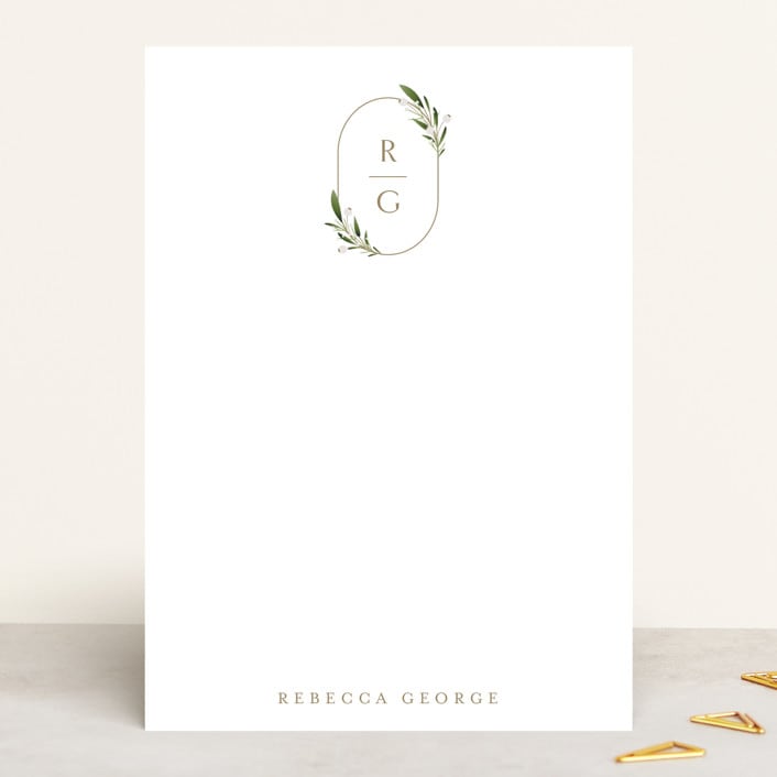 "Soft Sprigs" - Personalized Stationery Cards in Champagne by Jennifer Postorino - Front
