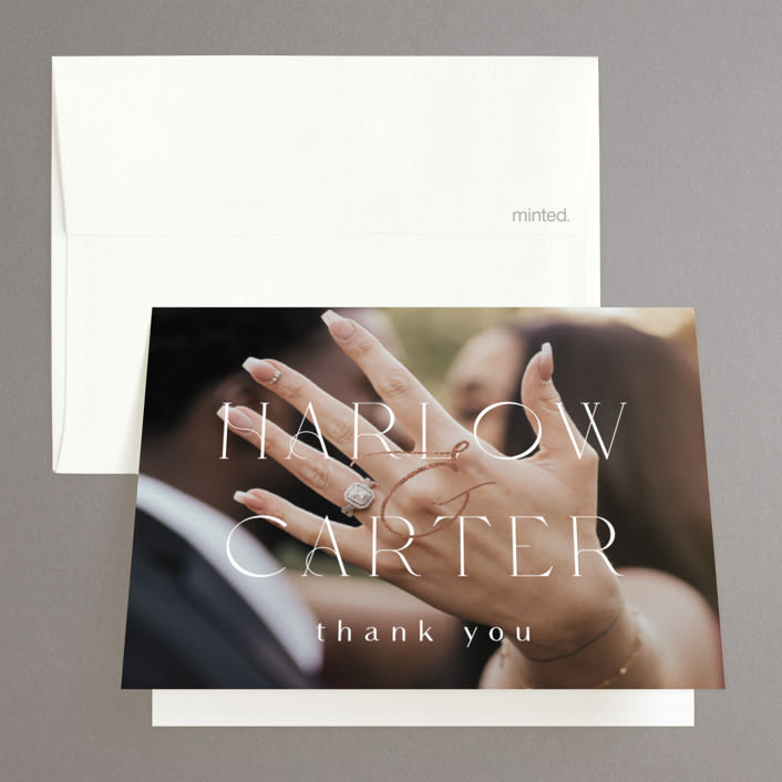 "Simple Classic" - Bridal Shower Thank You Cards in Champagne by Summer Winkelman - Front