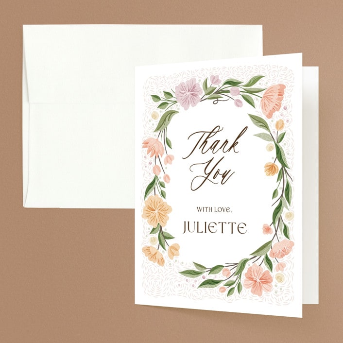 "Flower Shower Surround" - Bridal Shower Thank You Cards in Petal by Paper Sun Studio - Front