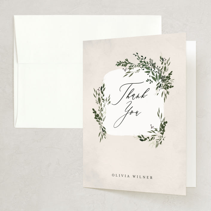 "Greenery" - Bridal Shower Thank You Cards in Forest by Itsy Belle Studio - Front