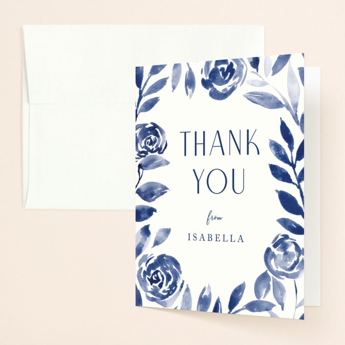 "Romantic garden" - Bridal Shower Thank You Cards in Indigo by Yaling Hou Suzuki - Front