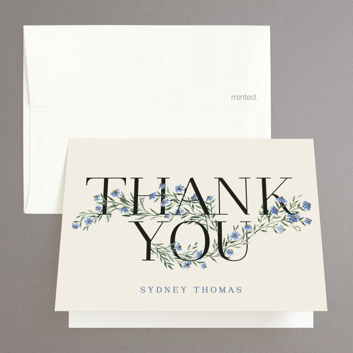 "Coneflower Garland" - Bridal Shower Thank You Cards in Periwinkle by Kate Ahn - Front
