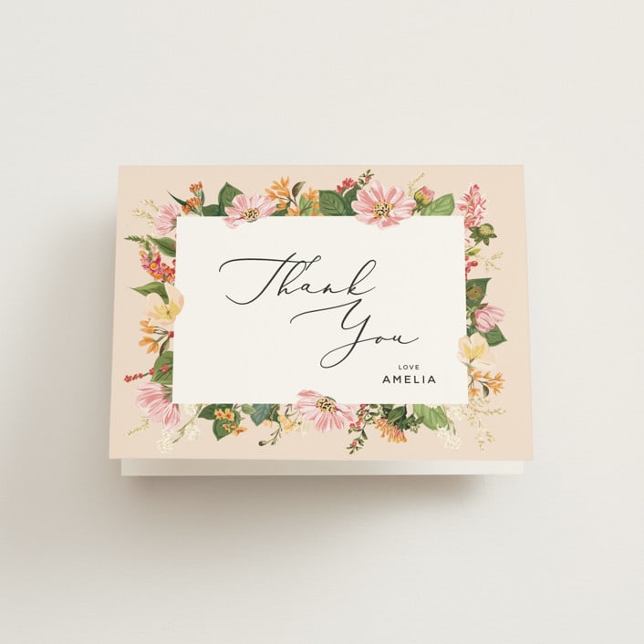"Bridal Blooms" - Bridal Shower Thank You Cards in Peach by Susan Moyal - Front