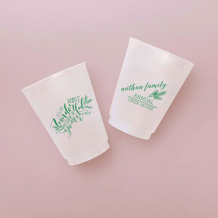 "Custom Most Wonderful Time Frosted Plastic Cup, set of 50" - Party Cups in green by ForYourParty
